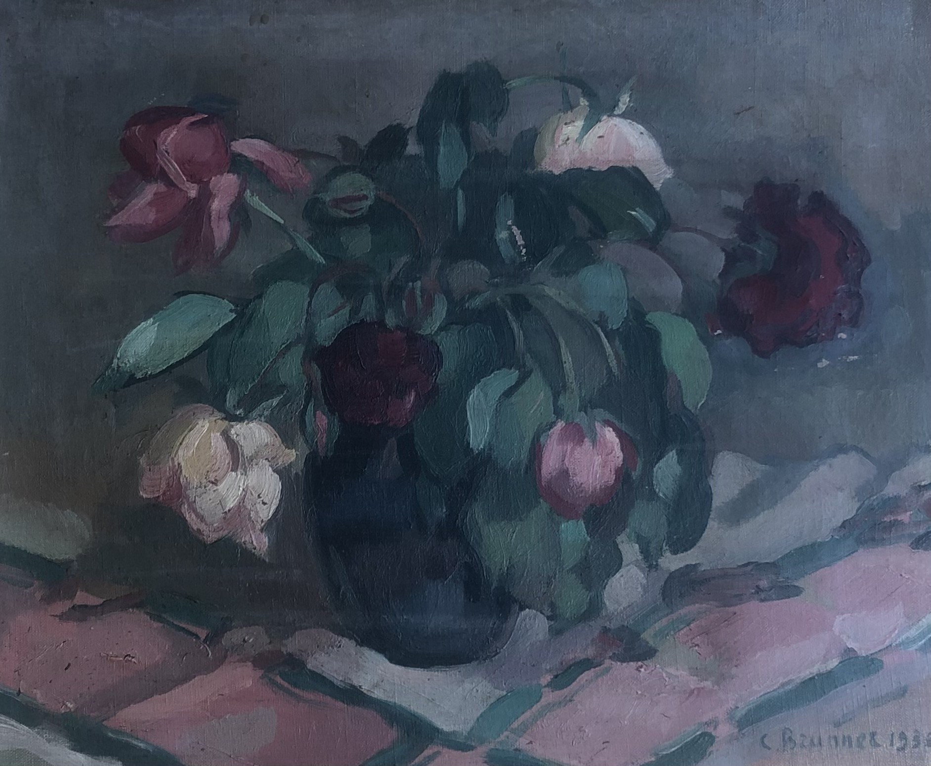 Charles Emile Brunner, Bouquet de roses fanées Charles Emile Brunner, Bouquet de roses fanées