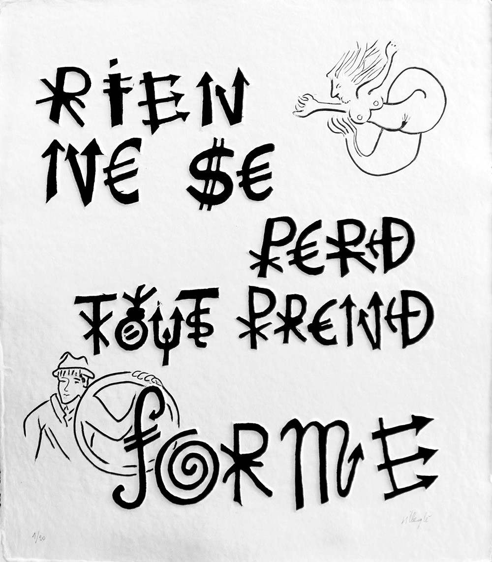 Jacques Villeglé, Tout Prend Forme (noir et blanc), aquagravure originale Jacques Villeglé, Tout Prend Forme (noir et blanc), aquagravure originale