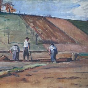 Peinture, Paysans labourant la terre, Emile Bressler