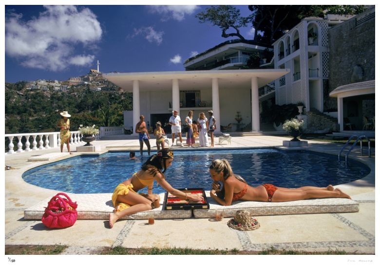 Slim Aarons, Poolside Backgammon, 1972 Slim Aarons Limited Edition Estate Stamped Print Slim Aarons, Poolside Backgammon, 1972 Slim Aarons Limited Edition Estate Stamped Print