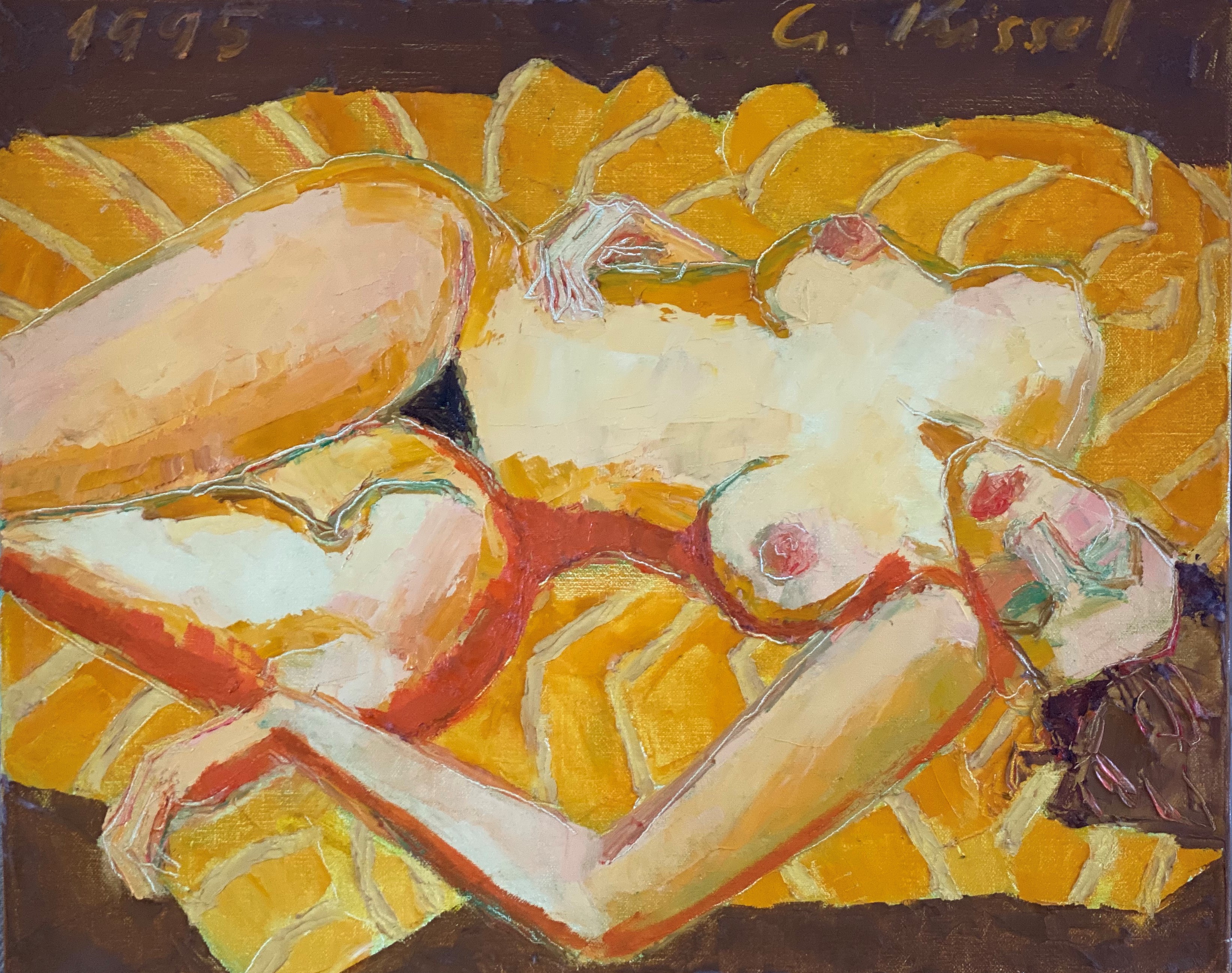 Gernot Kissel, Nude on orange Cloth Gernot Kissel, Nude on orange Cloth