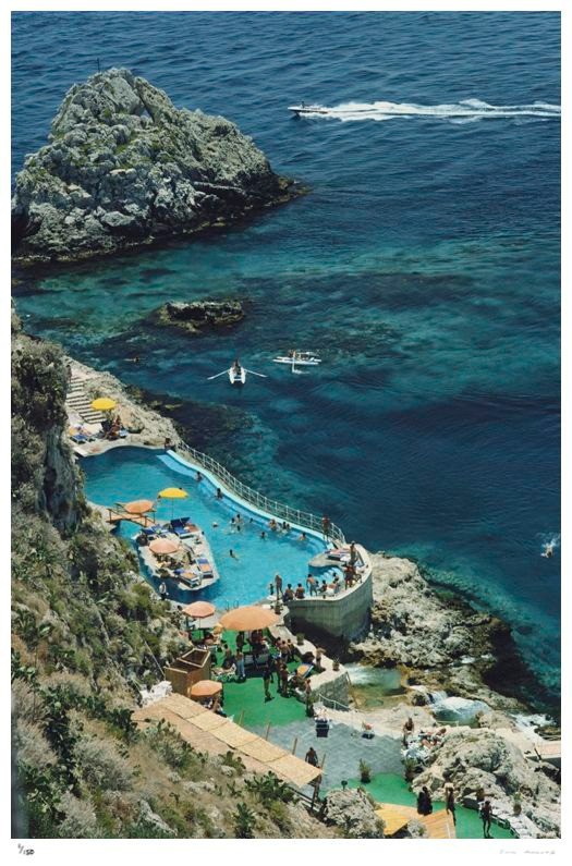 Slim Aarons, Hotel Taormina Pool 1975 Slim Aarons Limited Edition Estate Stamped Print Slim Aarons, Hotel Taormina Pool 1975 Slim Aarons Limited Edition Estate Stamped Print