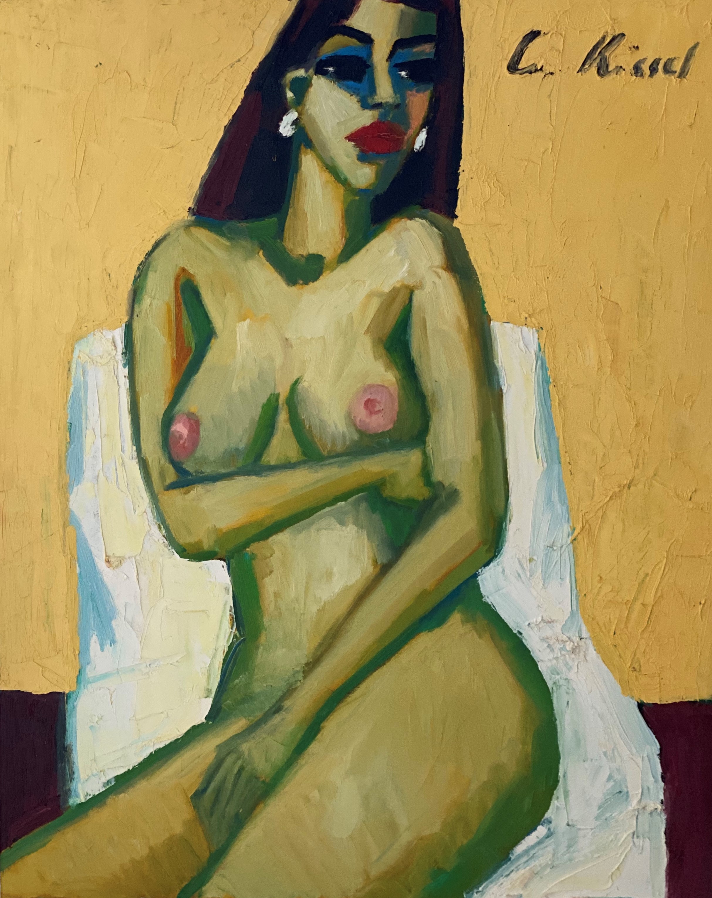 Gernot Kissel, Sitting Nude on Yellow Gernot Kissel, Sitting Nude on Yellow