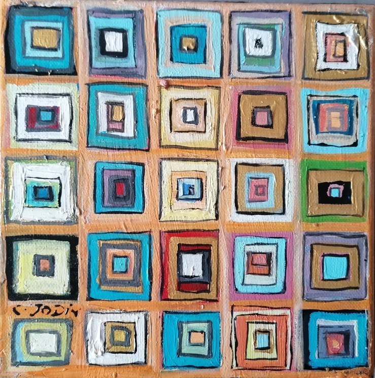 Large square painting in multi colours