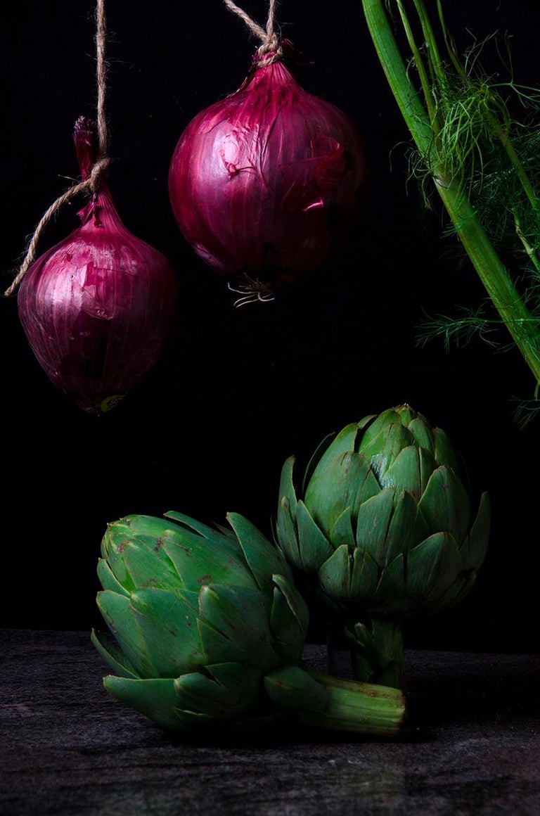 Dora Franco, Cebollas con alcachofas. From the bodegon series Dora Franco, Cebollas con alcachofas. From the bodegon series