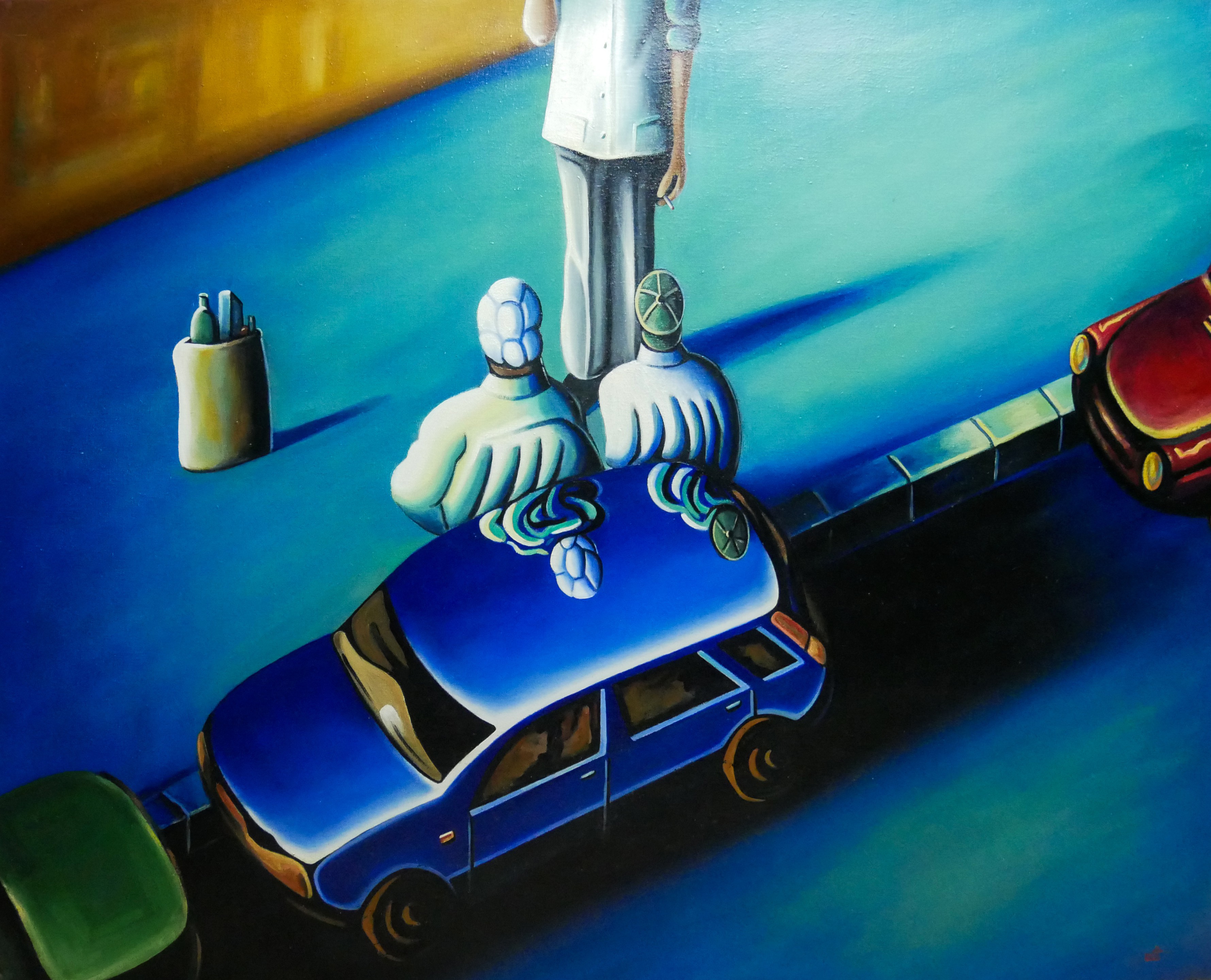 Lionel le Jeune, Scène urbaine à la voiture bleue Lionel le Jeune, Scène urbaine à la voiture bleue