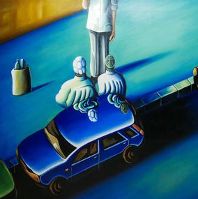 Gemälde, Scène urbaine à la voiture bleue, Lionel le Jeune