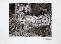 Boy Watching Over Sleeping Woman by Candlelight (after Pablo Picasso), Pablo Picasso