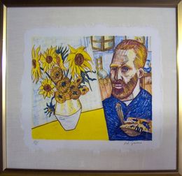Drucke, Van Gogh with Sunflowers, Red Grooms