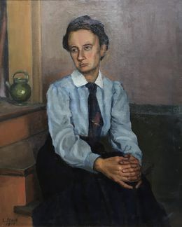 Painting, Jeune femme au col et cravate, Leo Steck