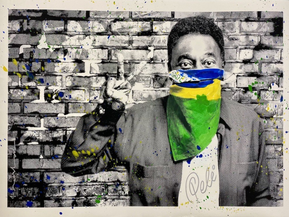 Mr Brainwash, Pelé the King flag portrait Mr Brainwash, Pelé the King flag portrait