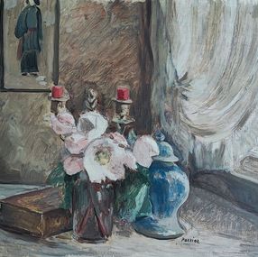 Gemälde, Nature Morte au Bougeoir et à la Bonbonnière, A. PERRIER