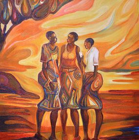 Painting, The three sisters, Paul Akiiki