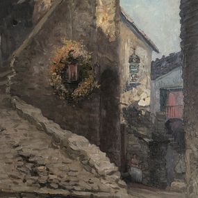 Gemälde, Fête de village avec ramasseur de broussailles, Alexandre Marcette