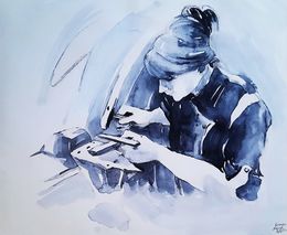 Gemälde, Fille fabricant un couteau Thiers, Sounya Whang