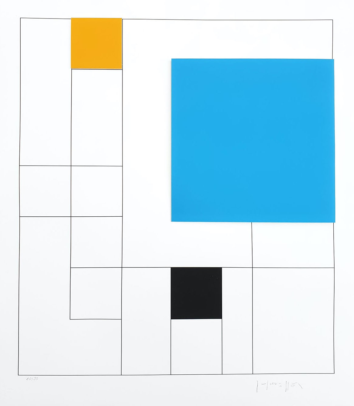Gottfried Honegger, Composition 3 carrés 3D (bleu, orange, noir) Gottfried Honegger, Composition 3 carrés 3D (bleu, orange, noir)
