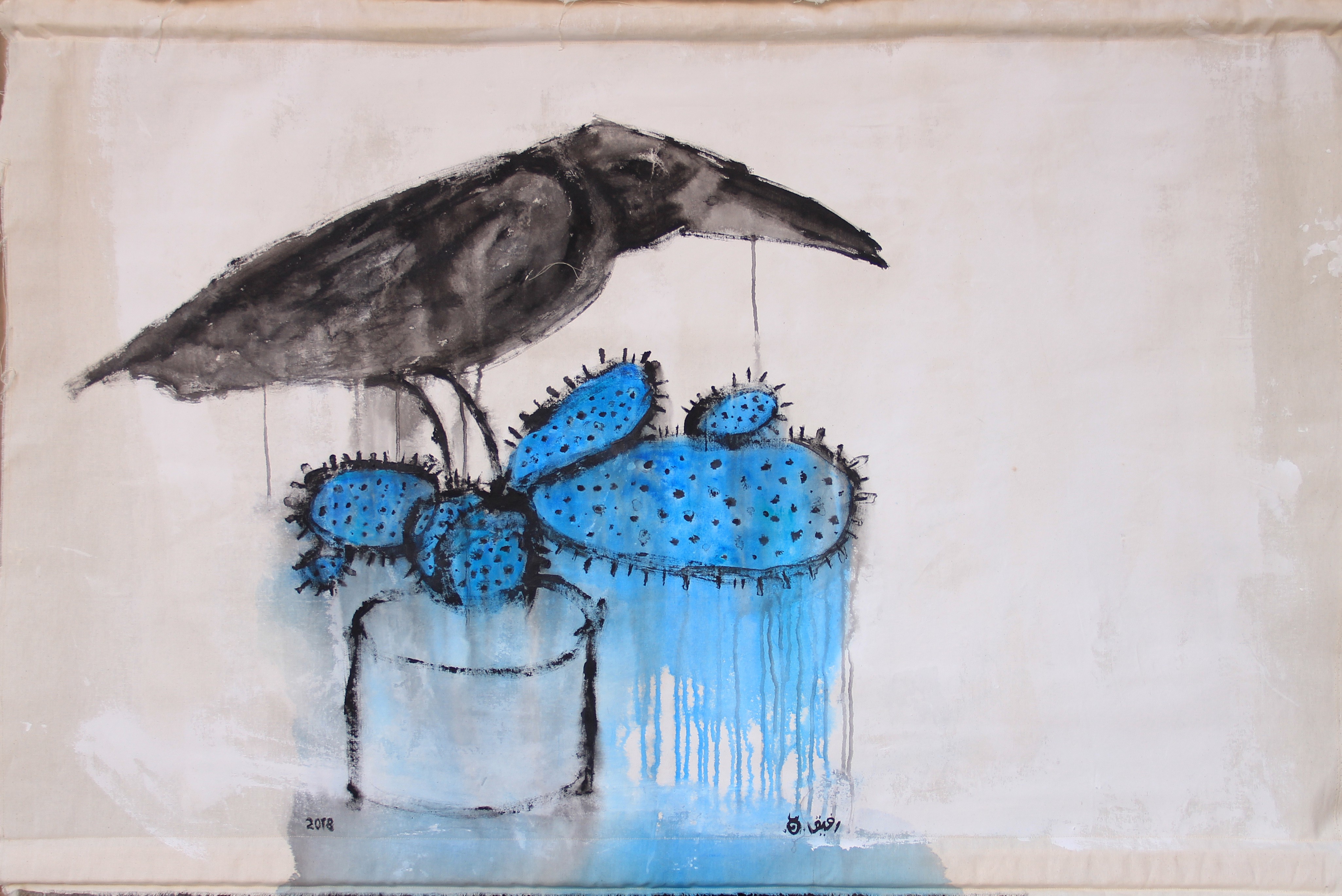 Rafik Majzoub, Crow on a blue cactus Rafik Majzoub, Crow on a blue cactus