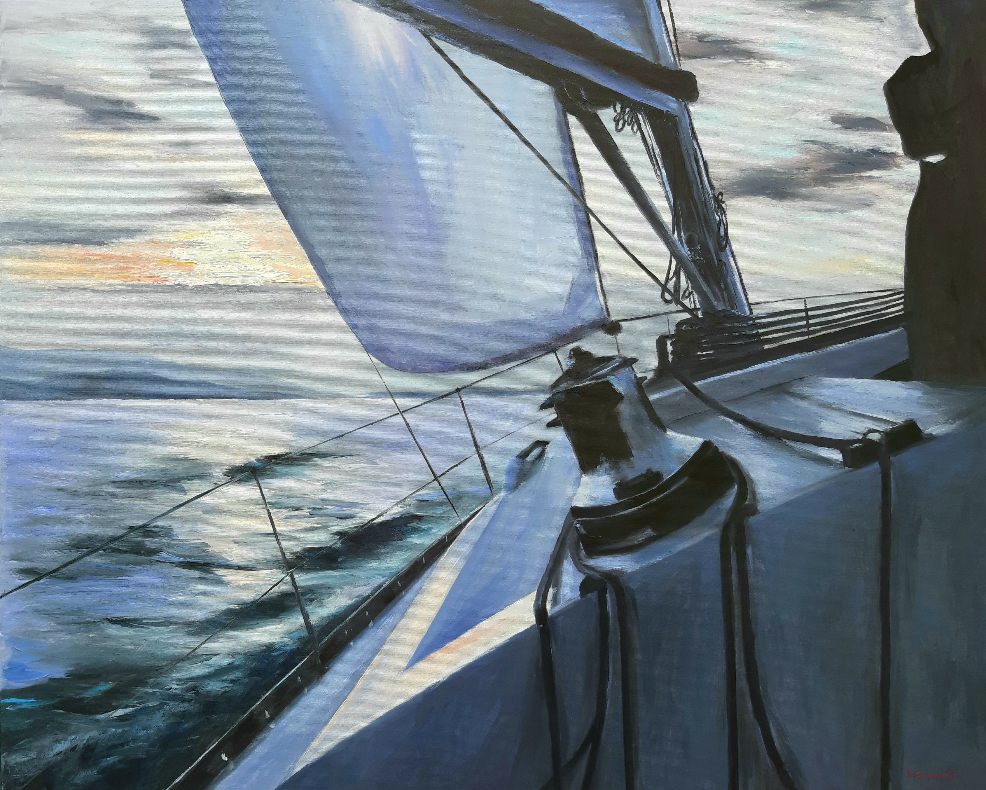 Sokratis Evgenidis, Sailboat, in the Sunset Sokratis Evgenidis, Sailboat, in the Sunset